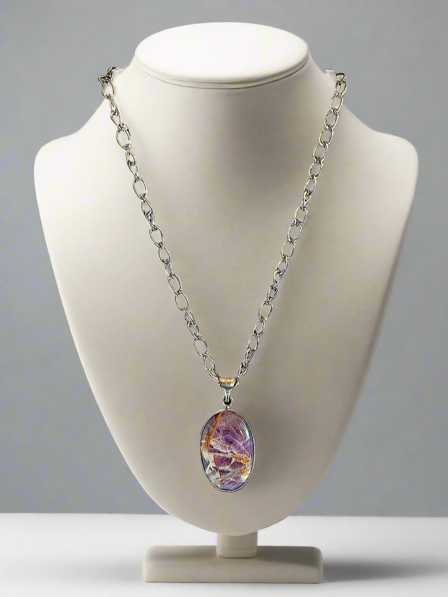 Amethyst Pendant On Silver Tone Chain - Strings Handmade