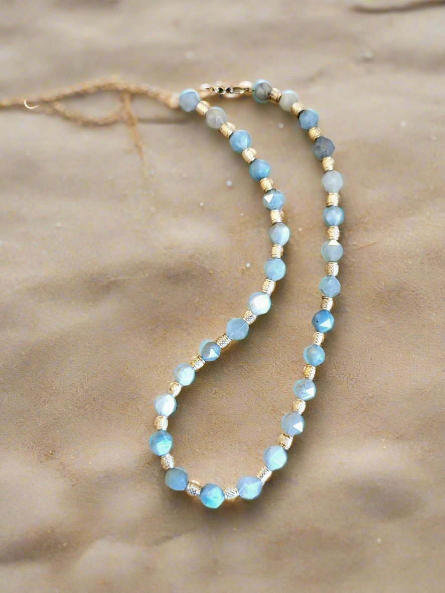 Aquamarine Beaded Necklace - Strings Handmade