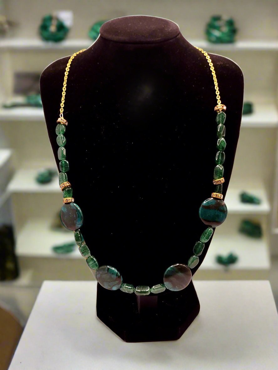 Green Malachite And Aventurine Station Necklace - Strings Handmade