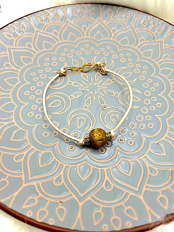 Jasper And Leather Knotted Bracelet - Strings Handmade