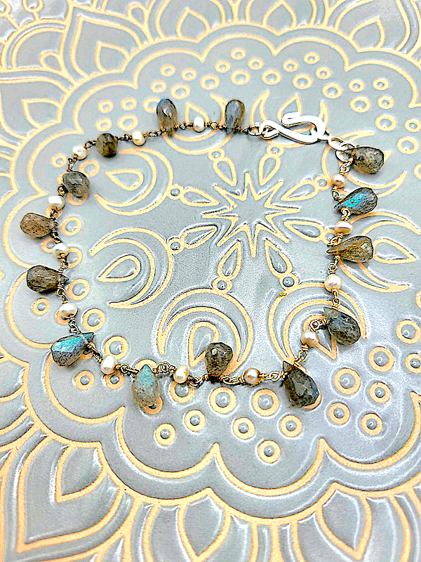 Labradorite And Silver Tone Charm Bracelet - Strings Handmade