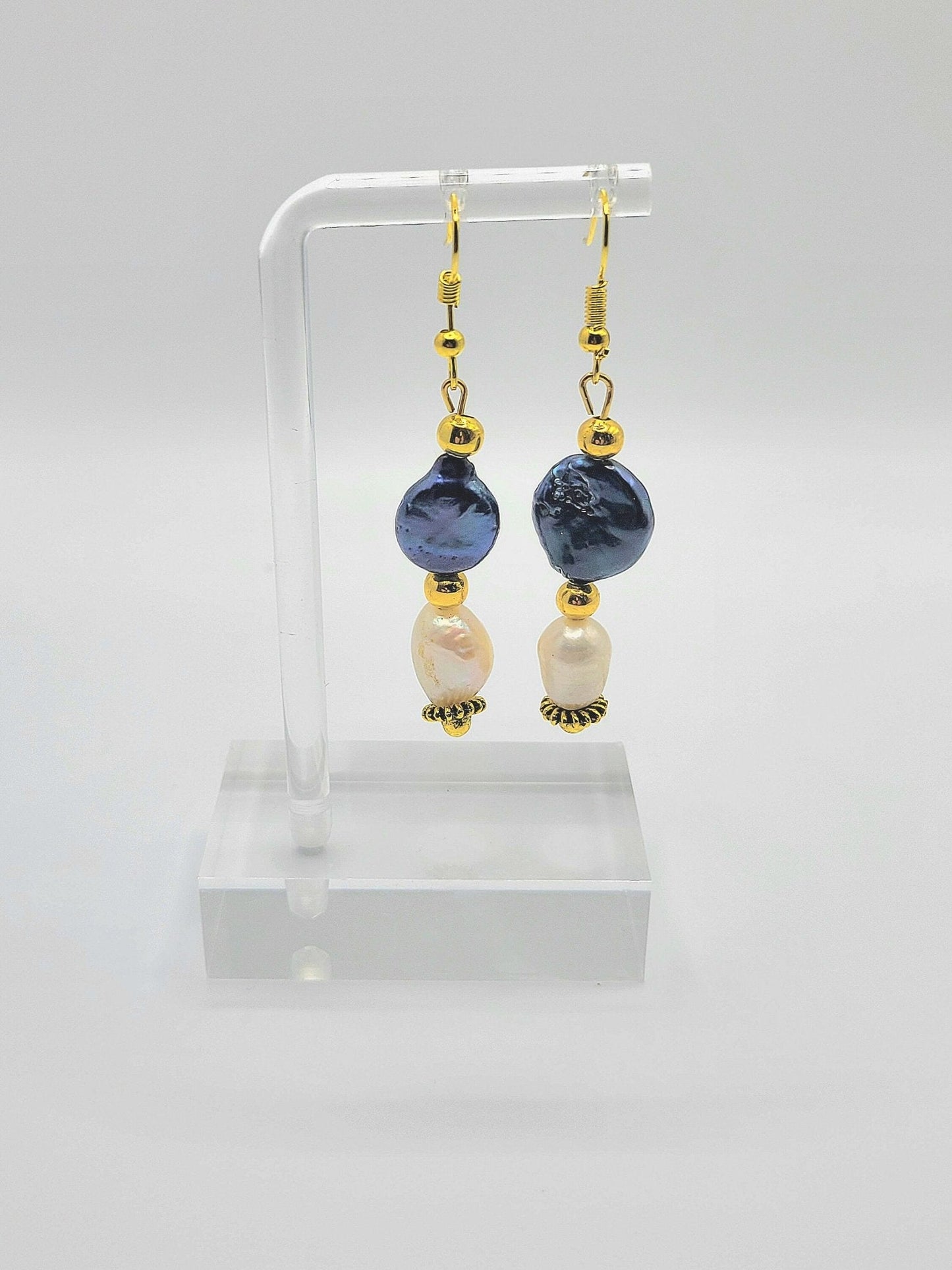 Lapis And Pearl Dangle Earrings - Strings Handmade