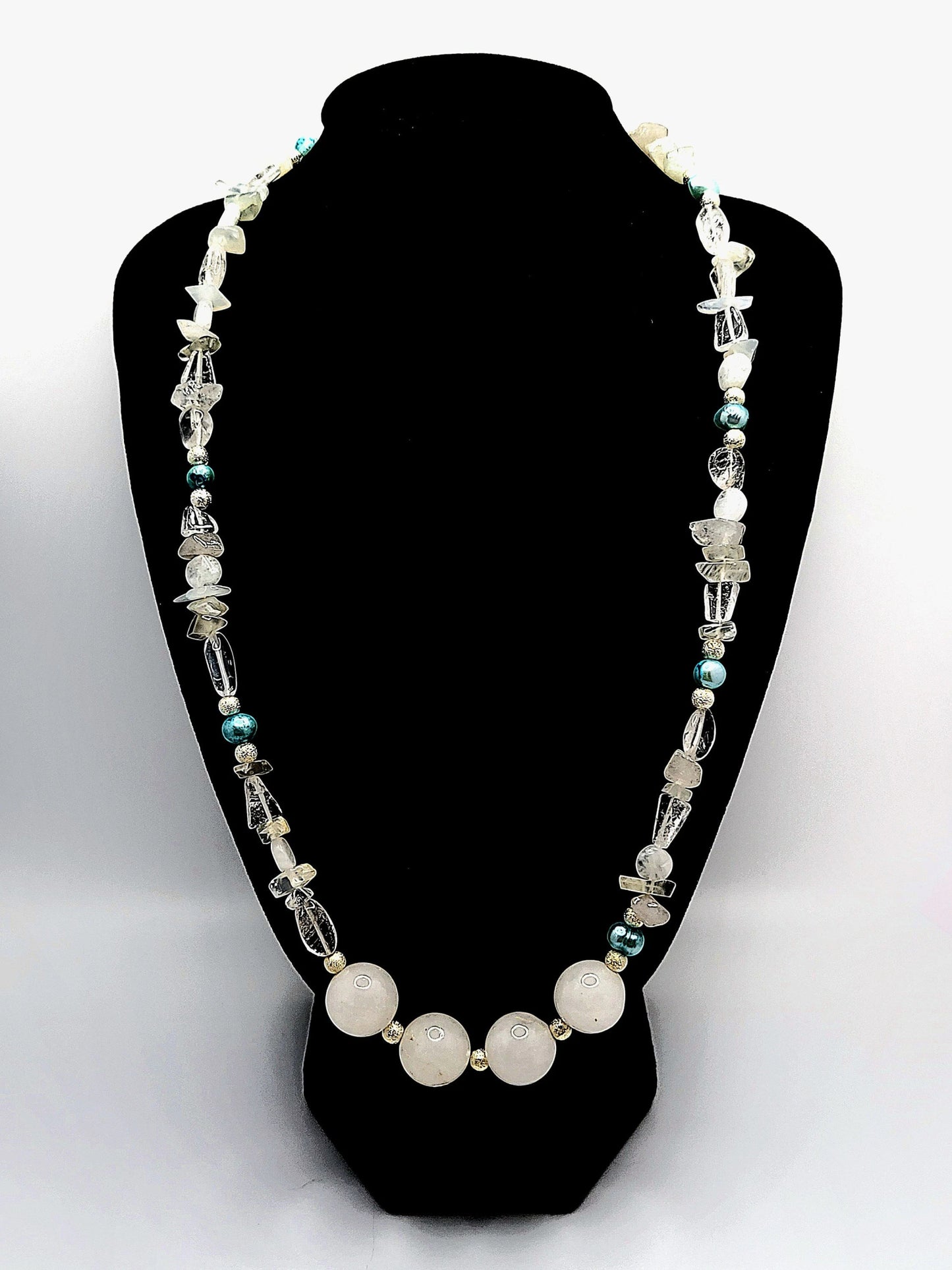 White Multi Gemstone Beaded Necklace - Strings Handmade