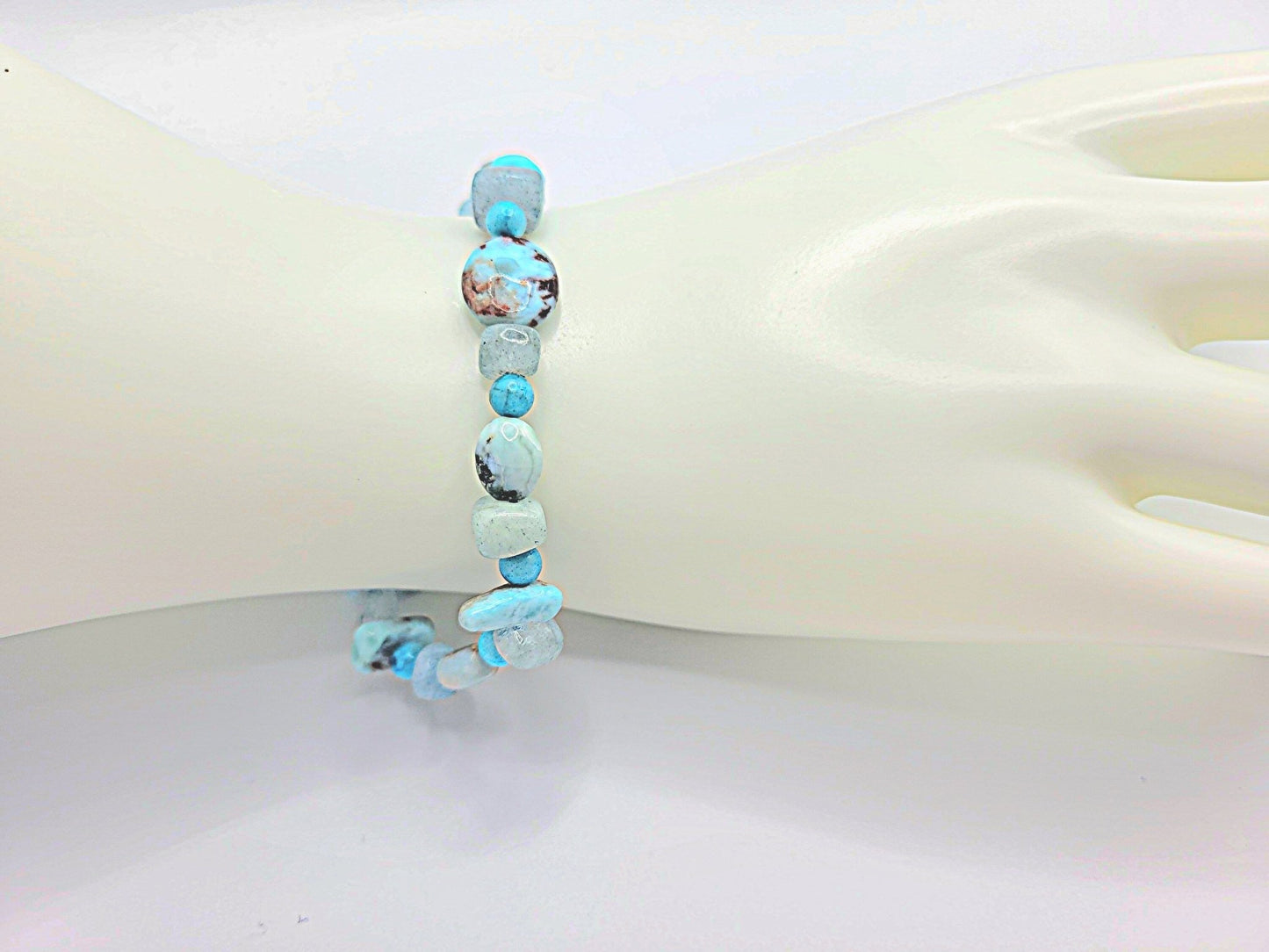 Aquamarine, Larimar, And Magnesite Stretch Bracelet - Strings Handmade