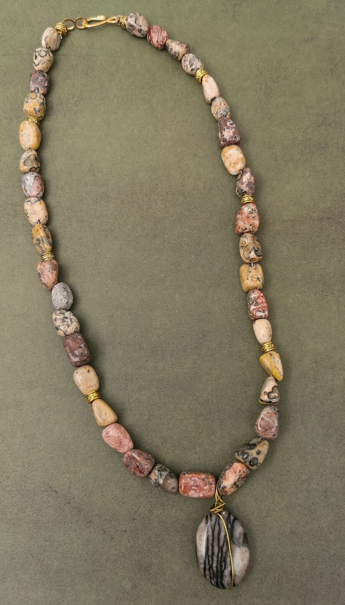 Jasper Necklace with Pendant - Strings Handmade