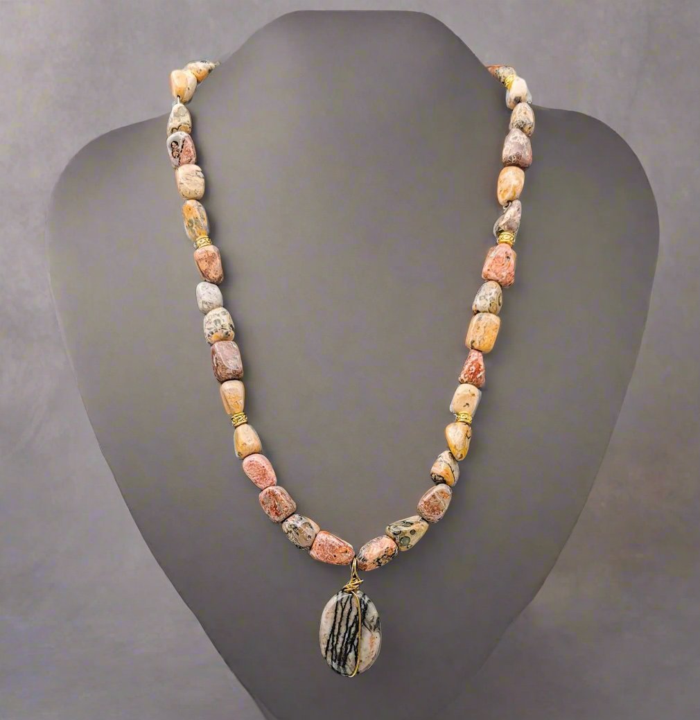 Jasper Necklace with Pendant - Strings Handmade