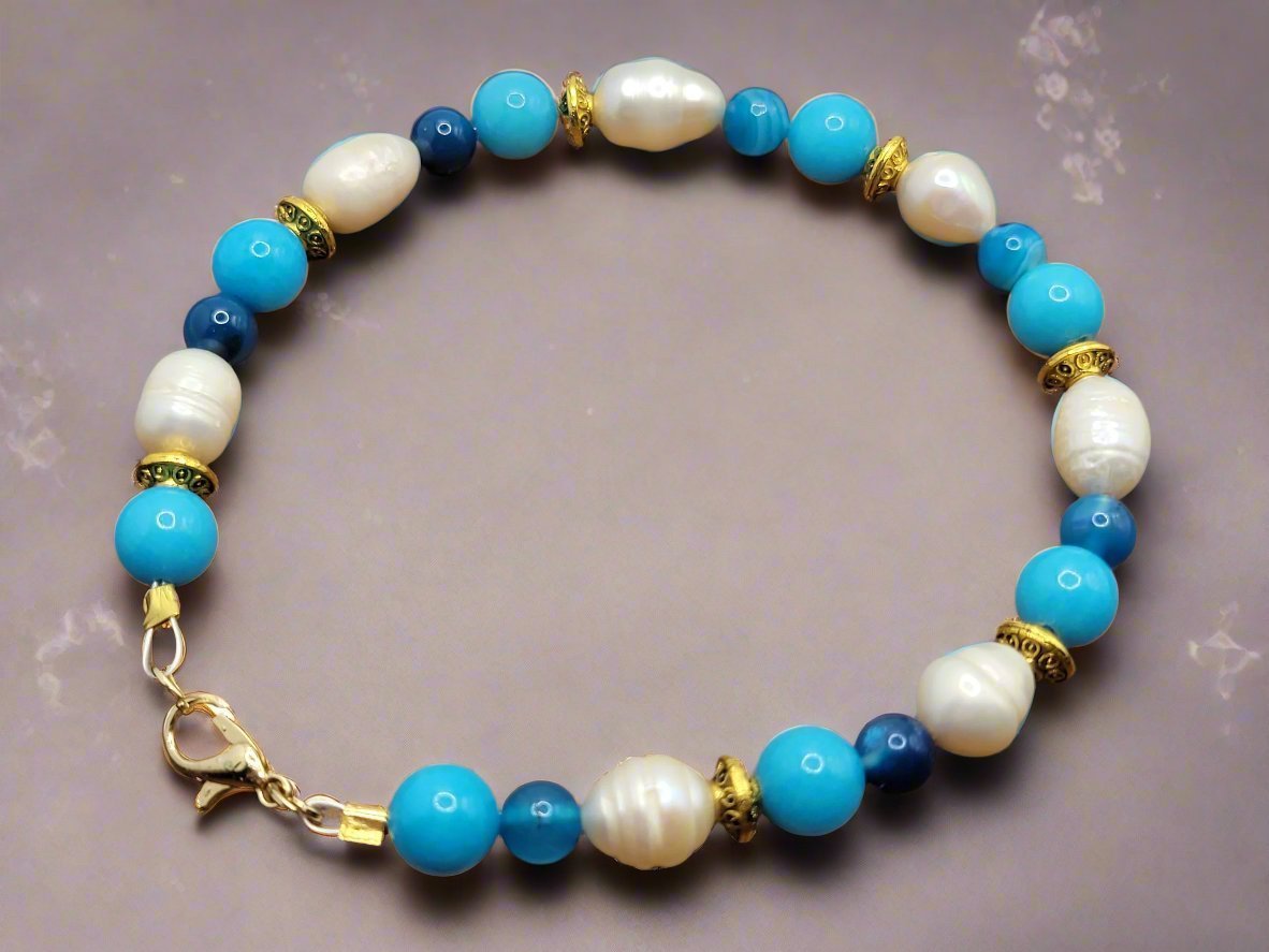 Pearl, Apatite, and Quartzite Bracelet - Strings Handmade