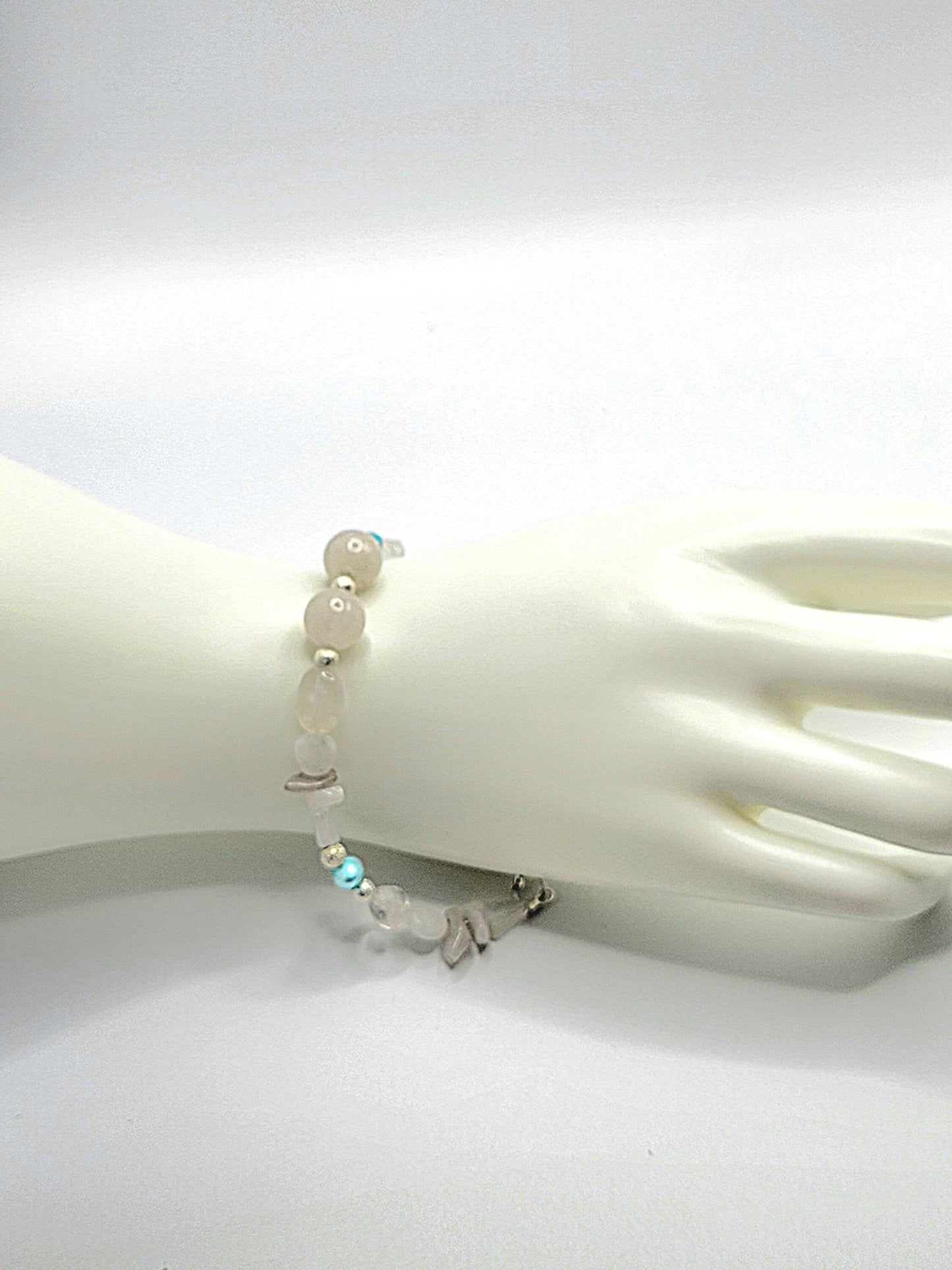 White Agate, Clear Quartz, And Pearl Bracelet - Strings Handmade