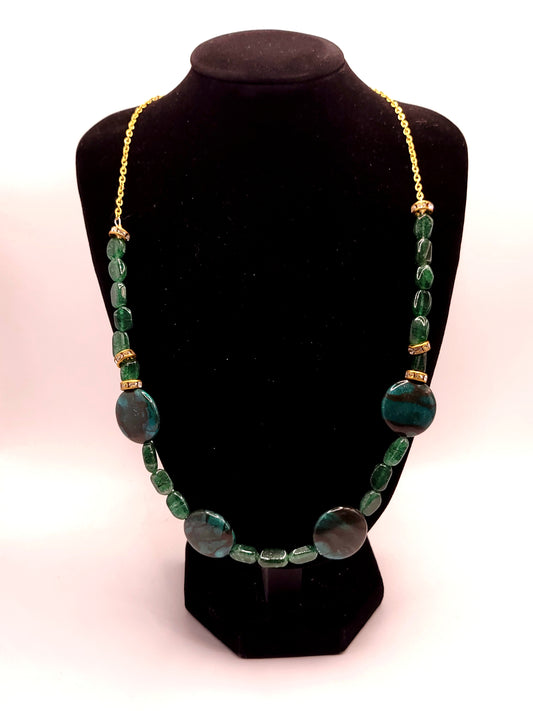 Green Malachite And Aventurine Station Necklace