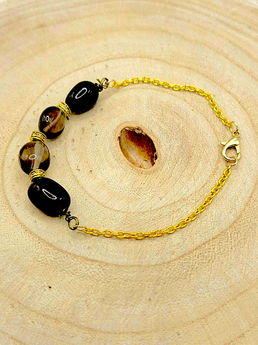 Gold Tone Bracelet With Brown Agate And Gold Tone Spacer Beads