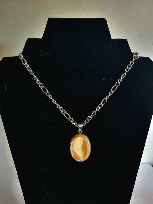 Jasper Pendant On Silver Tone Chain