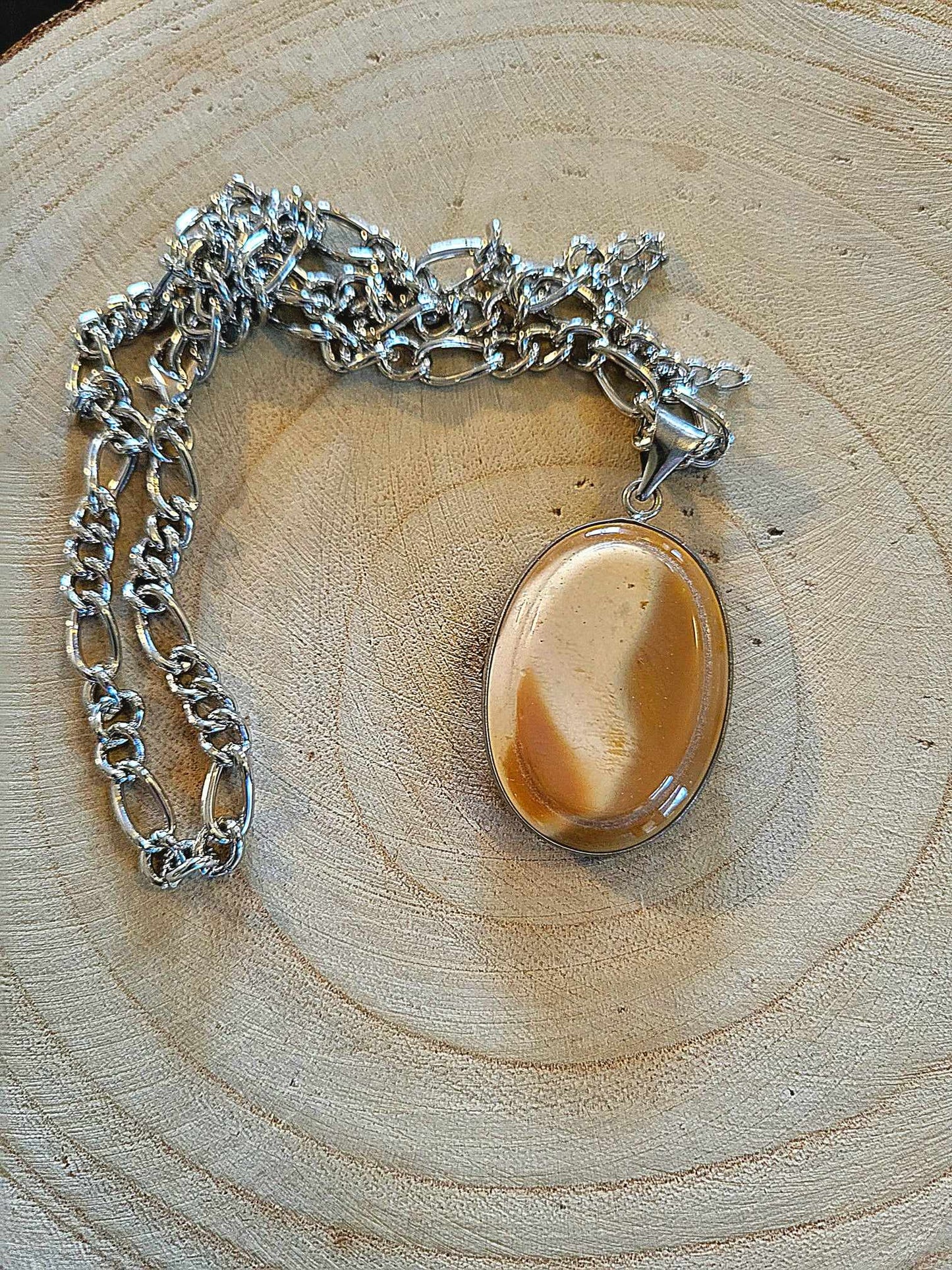 Jasper Pendant On Silver Tone Chain