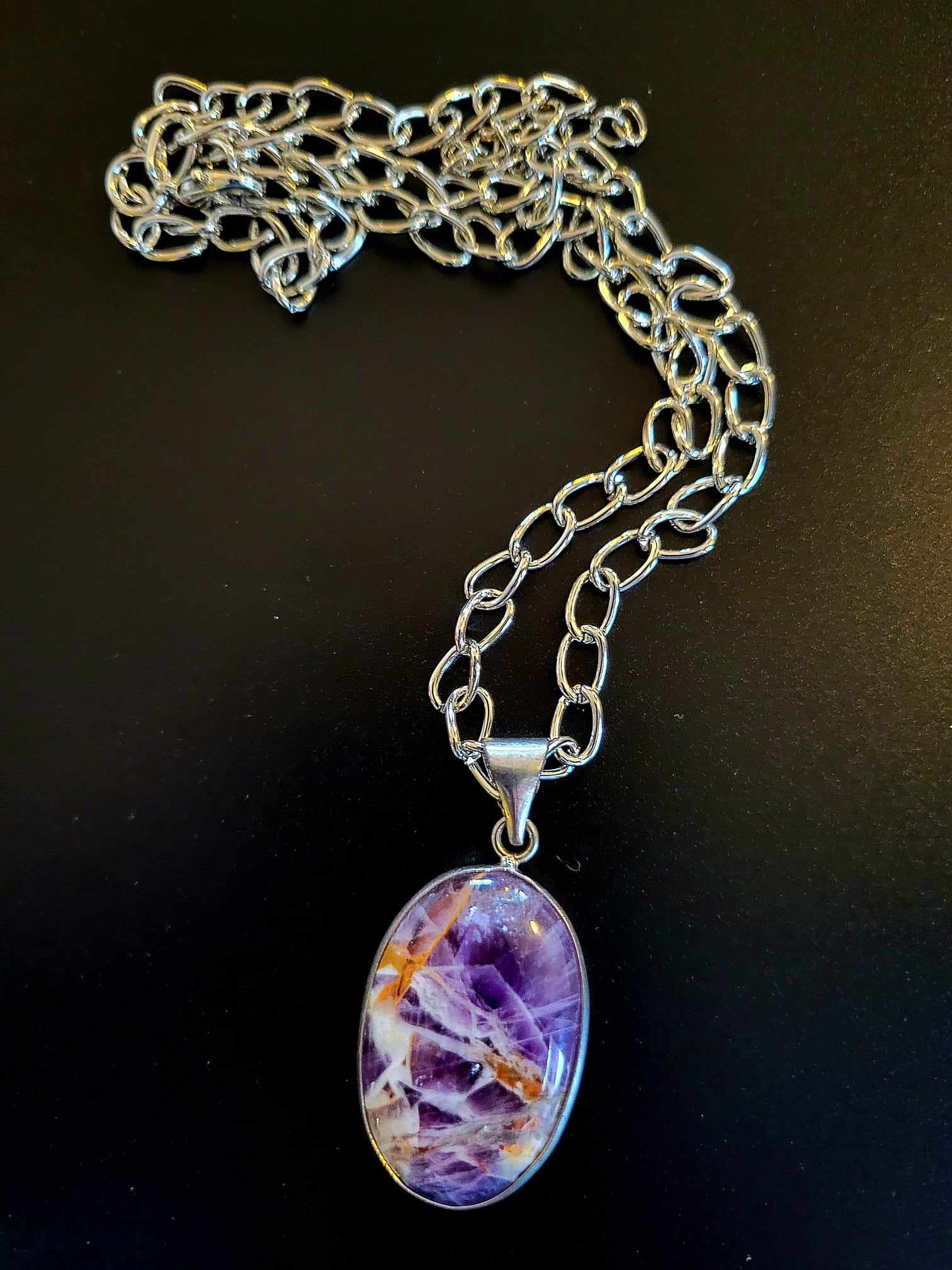 Amethyst Pendant On Silver Tone Chain - Strings Handmade