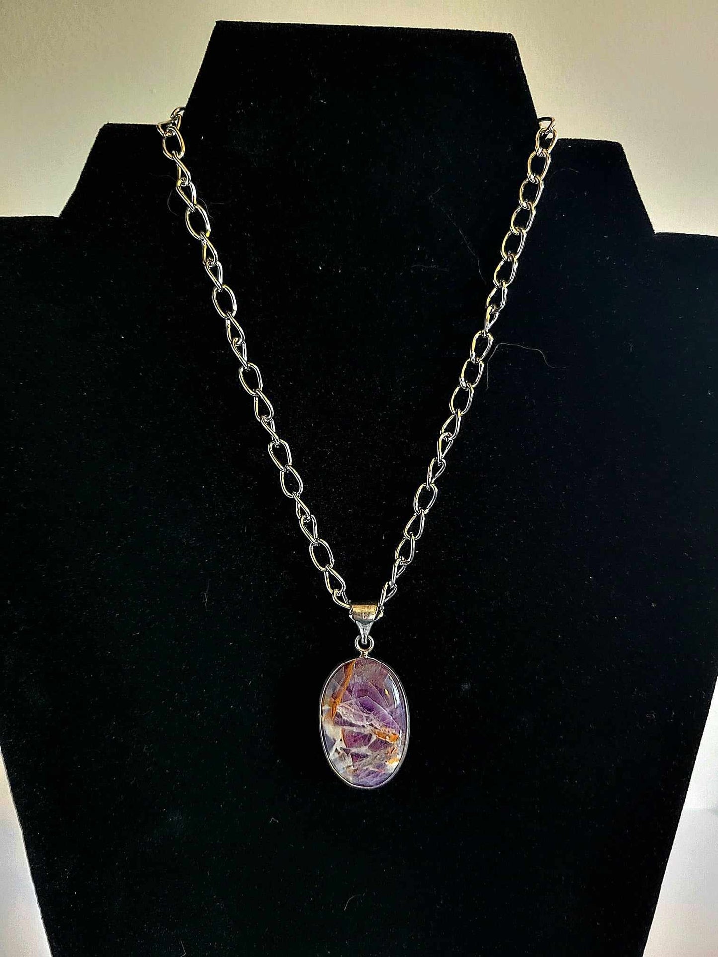 Amethyst Pendant On Silver Tone Chain