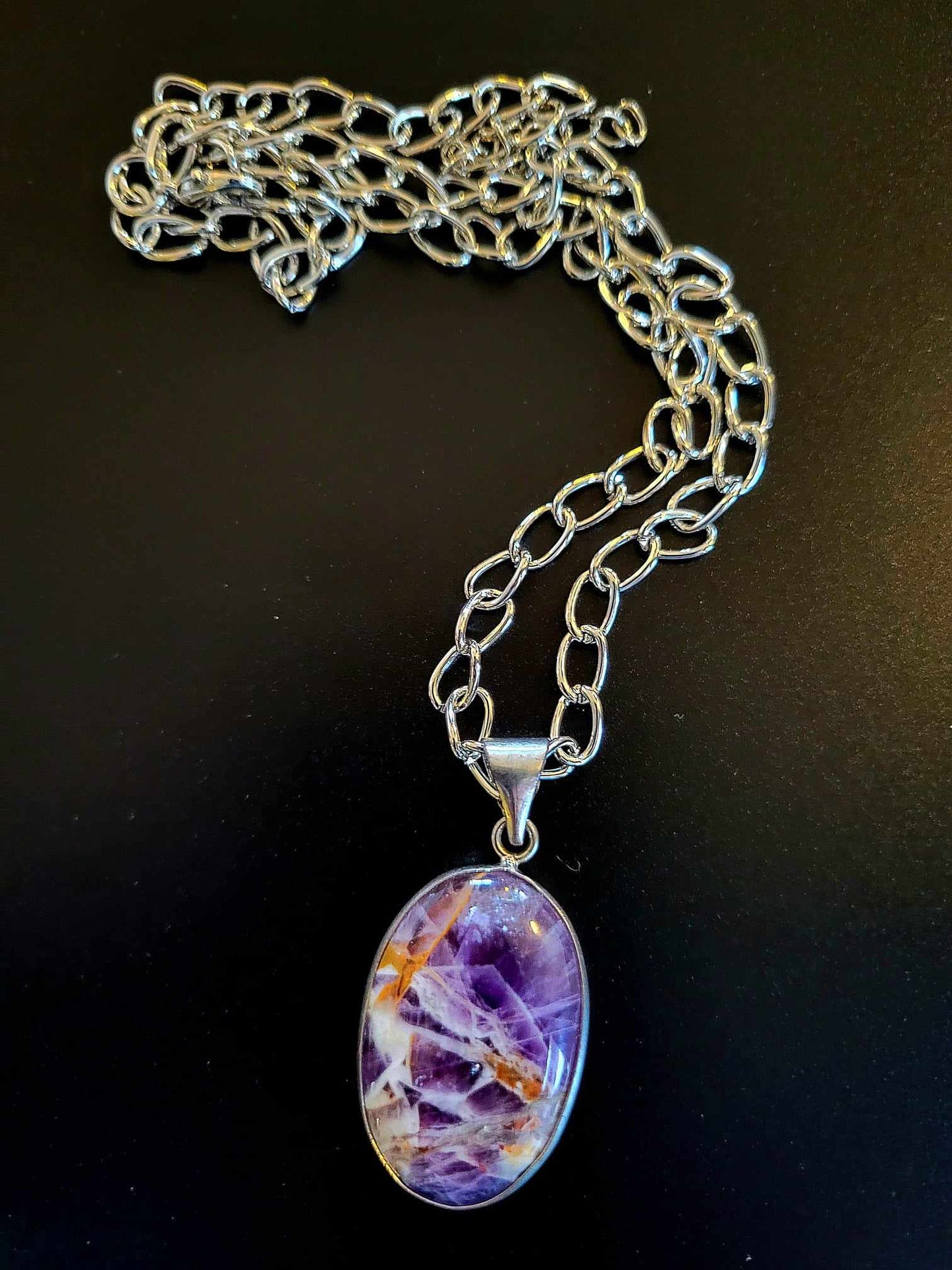 Amethyst Pendant On Silver Tone Chain