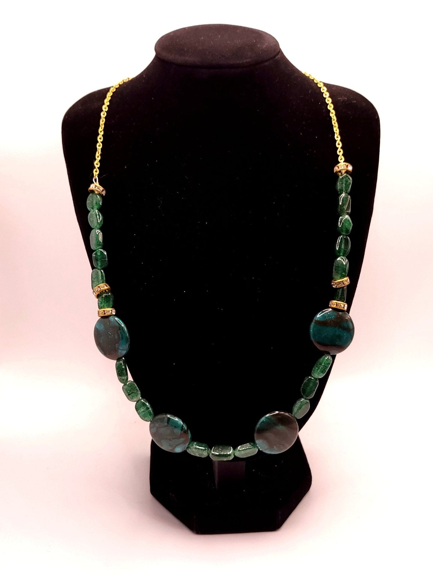 Green Malachite And Aventurine Station Necklace - Strings Handmade
