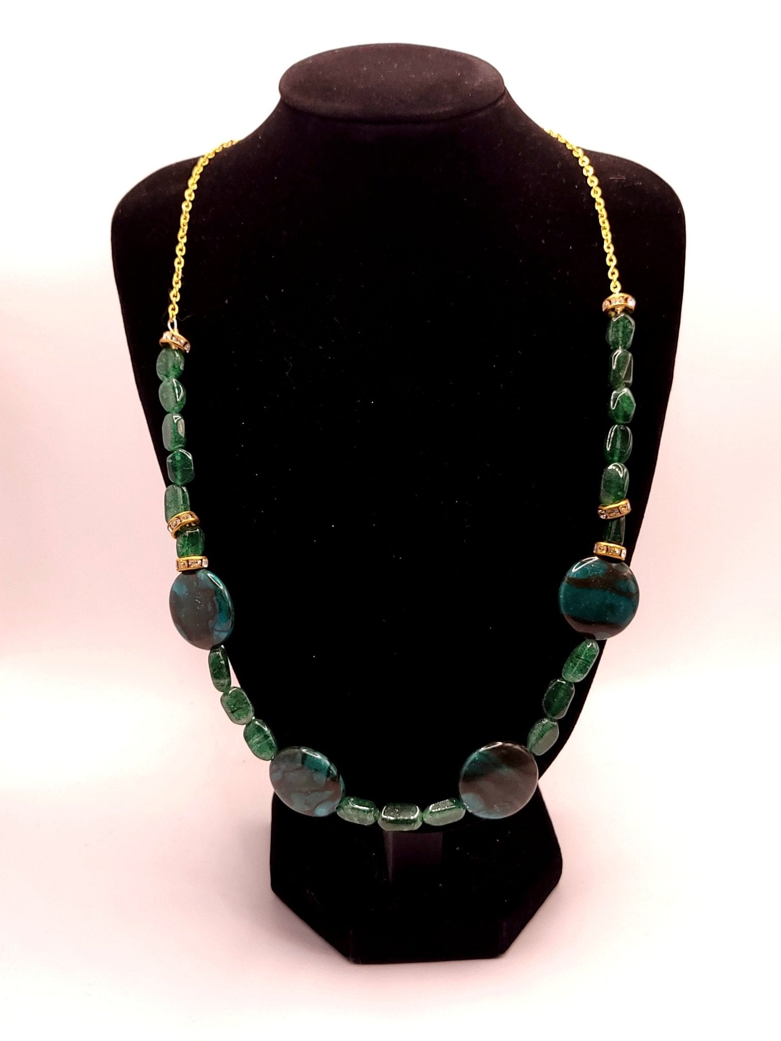 Green Malachite And Aventurine Station Necklace - Strings Handmade