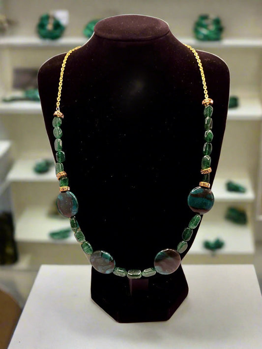 Green Malachite And Aventurine Station Necklace - Strings Handmade