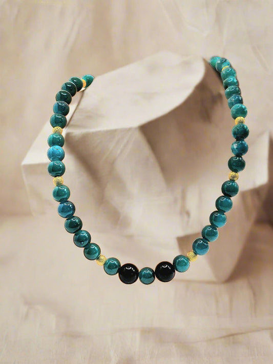 Green Quartzite And Black Agate Necklace - Strings Handmade