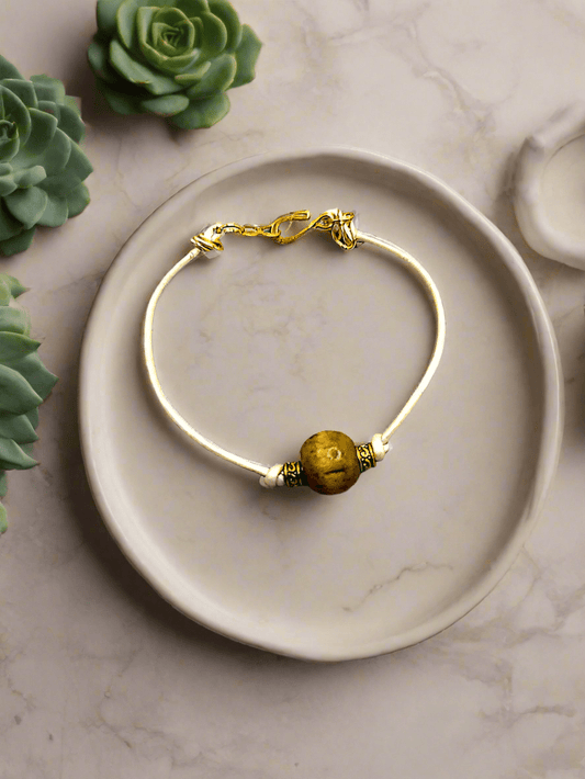 Jasper And Leather Knotted Bracelet - Strings Handmade