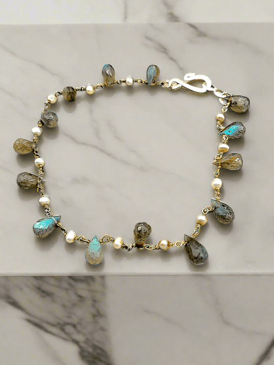 Labradorite And Silver Tone Charm Bracelet - Strings Handmade