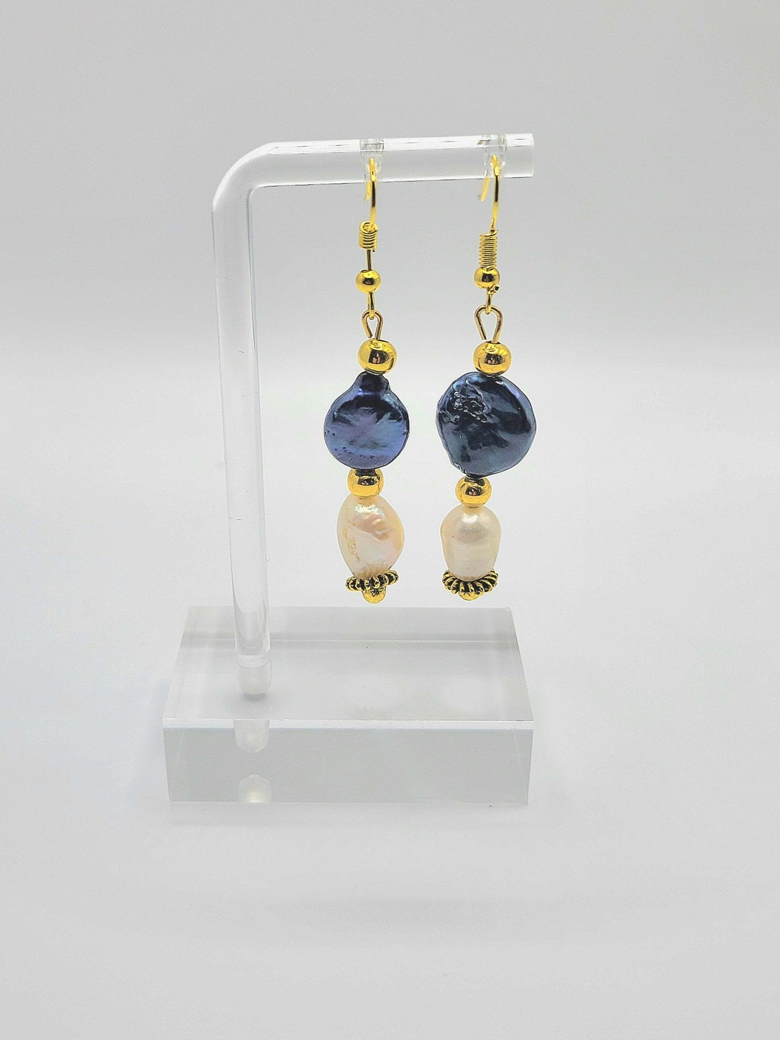 Lapis And Pearl Dangle Earrings - Strings Handmade