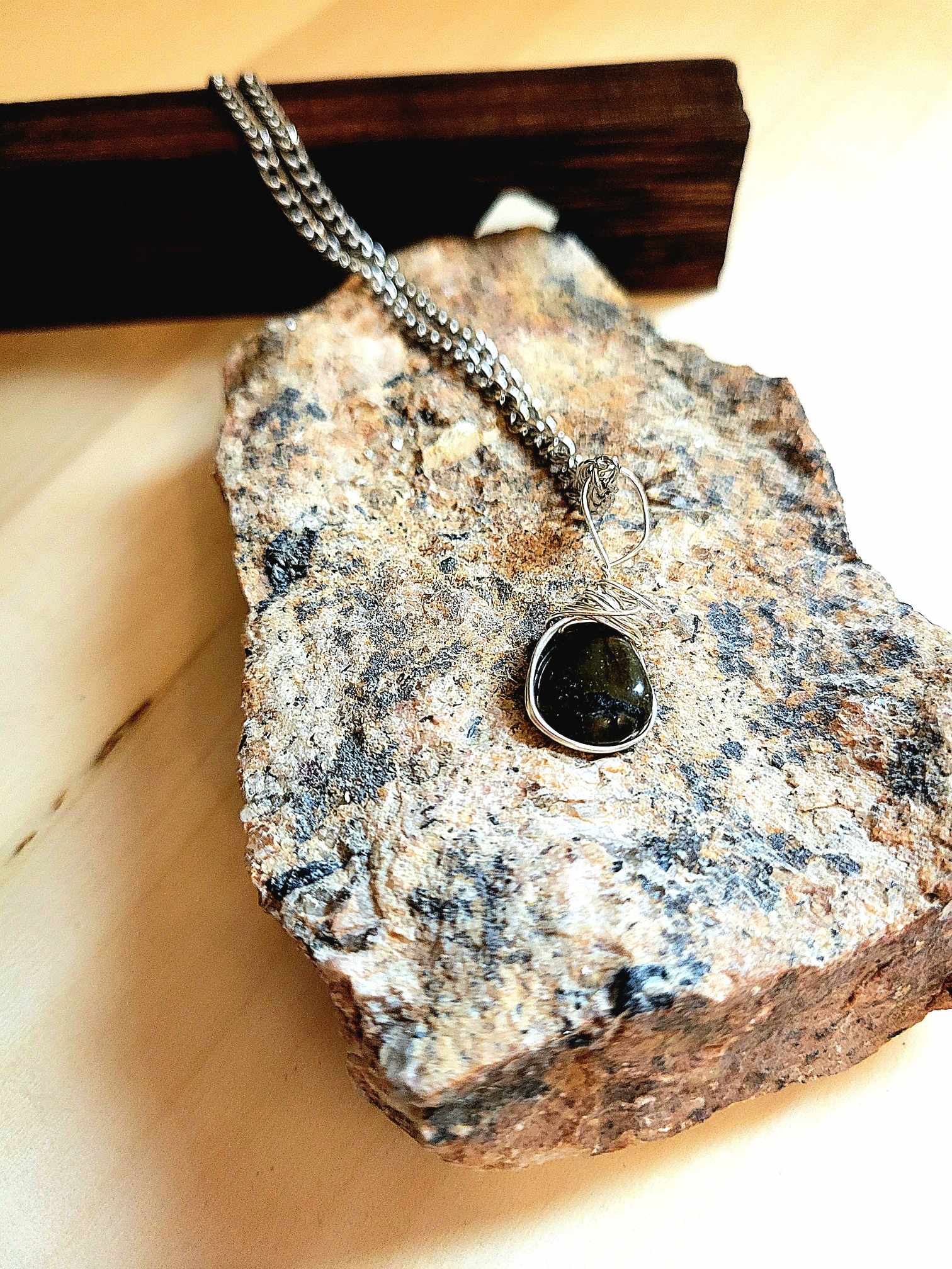 Silver Tone Wire Wrapped Labradorite Necklace - Strings Handmade