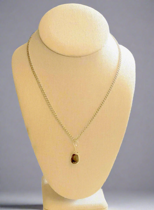 Silver Tone Wire Wrapped Labradorite Necklace - Strings Handmade