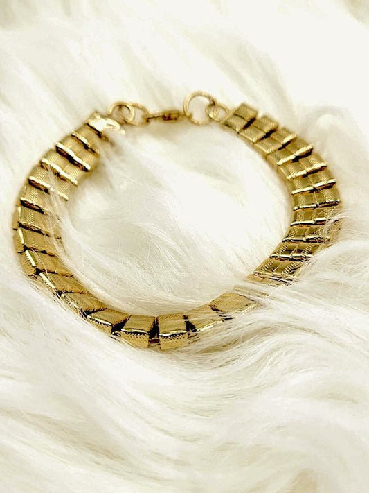 Thick Gold Tone Bracelet - Strings Handmade