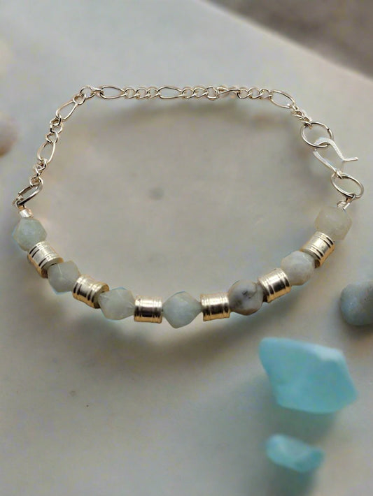Aquamarine Beaded Bracelet - Strings Handmade