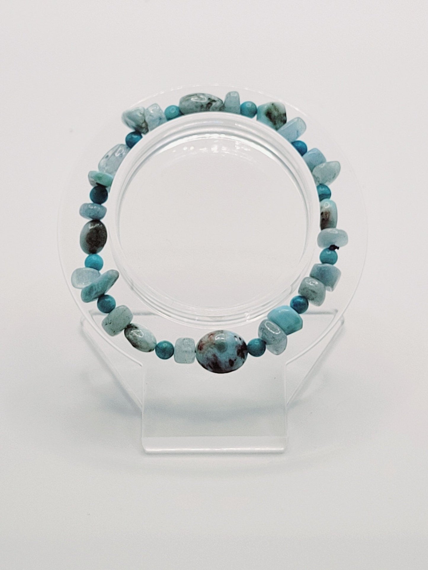 Aquamarine, Larimar, And Magnesite Stretch Bracelet - Strings Handmade