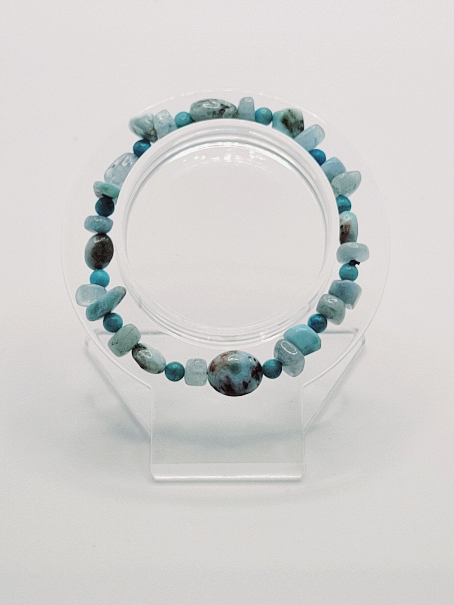 Aquamarine, Larimar, And Magnesite Stretch Bracelet - Strings Handmade