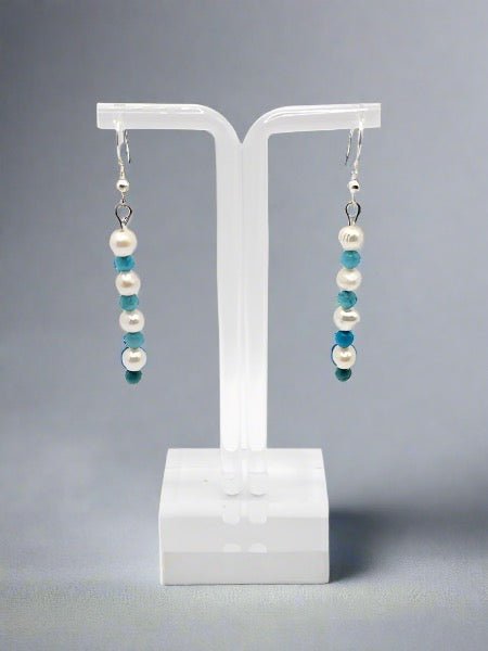 Blue Magnesite And Pearl Drop Earrings - Strings Handmade