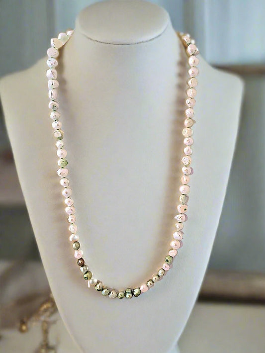 Green And White Pearl Necklace - Strings Handmade