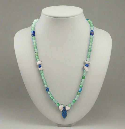 Green Aventurine, Lapis, And Moonstone Necklace - Strings Handmade