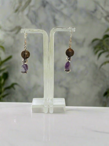 Grey Jasper and Grey Agate Dangle Earrings - Strings Handmade