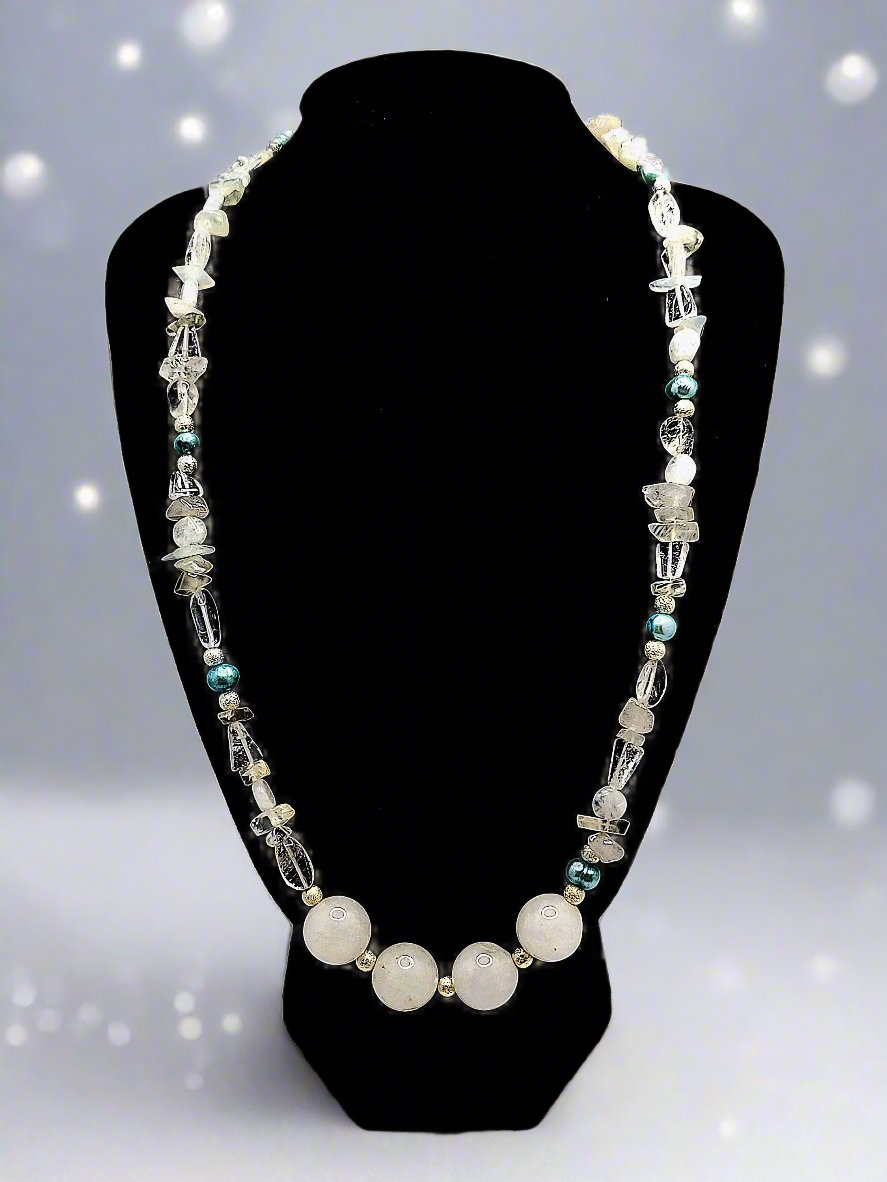 White Multi Gemstone Beaded Necklace