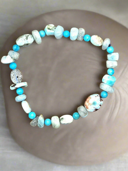 Aquamarine, Larimar, And Magnesite Stretch Bracelet