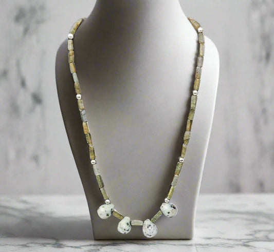 Labradorite And Sesame Jasper Statement Necklace - Strings Handmade