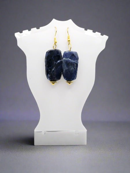 Lapis And Gold Tone Drop Earrings For Women - Strings Handmade