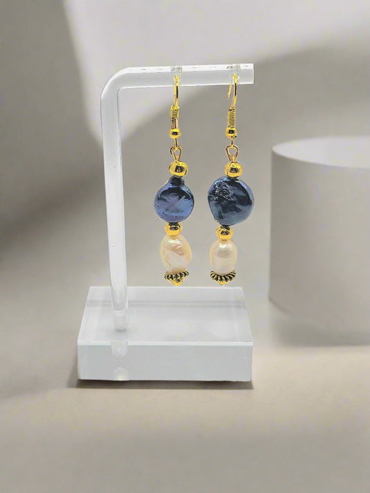 Lapis And Pearl Dangle Earrings - Strings Handmade