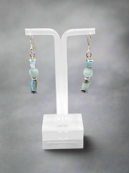 Larimar And White Agate Silver Tone Drop Earrings - Strings Handmade