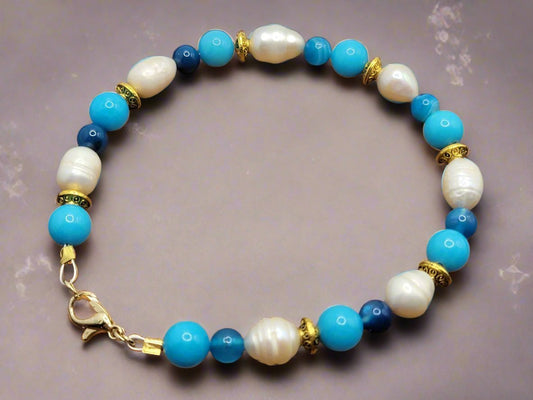 Pearl, Apatite, and Quartzite Bracelet - Strings Handmade