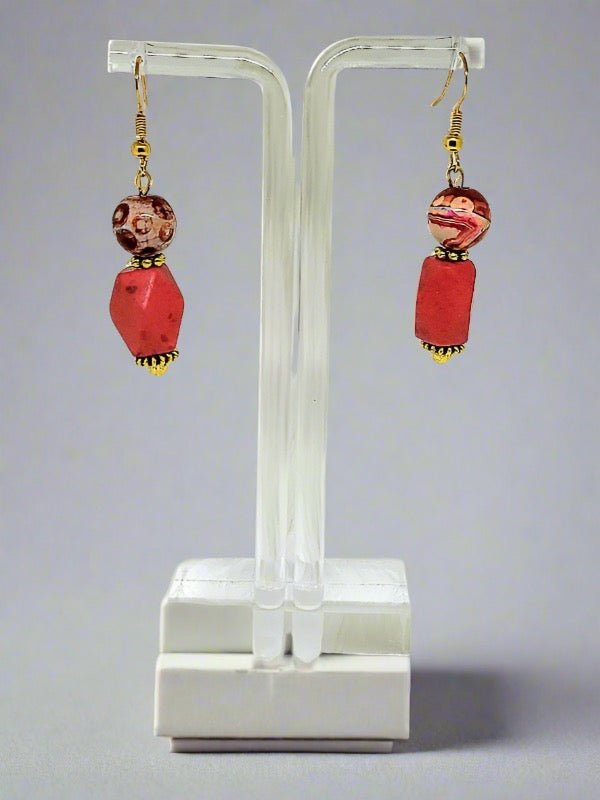 Red Jasper And Coral Earrings - Strings Handmade