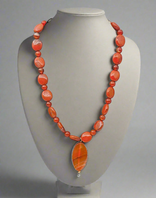 Red Jasper Necklace With Pendant - Strings Handmade