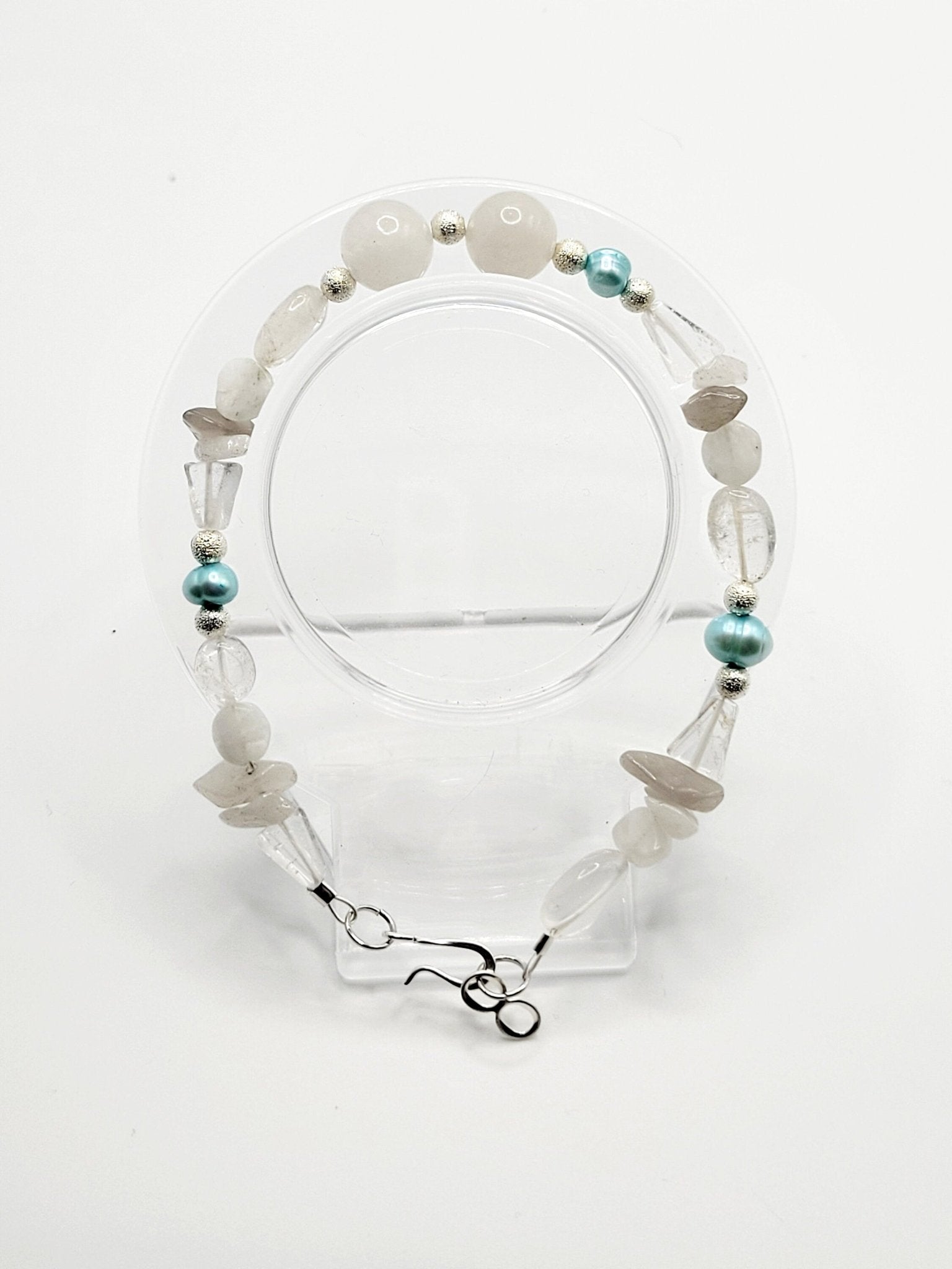 White Agate, Clear Quartz, And Pearl Bracelet - Strings Handmade