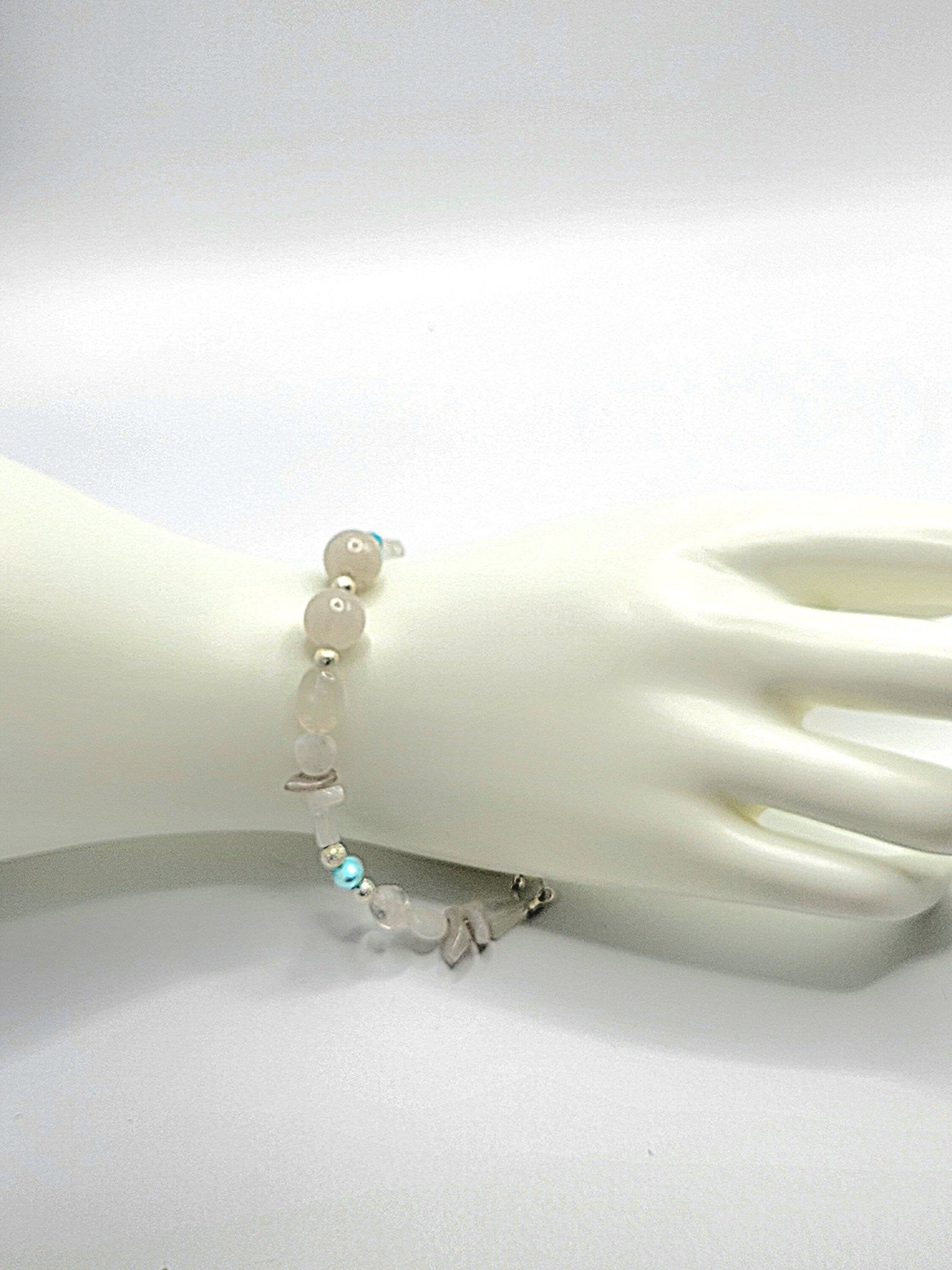 White Agate, Clear Quartz, And Pearl Bracelet - Strings Handmade