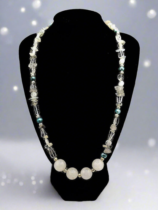 White Multi Gemstone Beaded Necklace - Strings Handmade